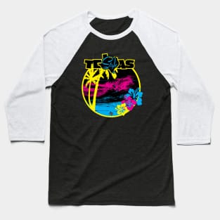 Texas Style Surfer with Palm Trees in CMYK Baseball T-Shirt